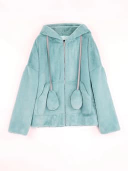 Nerazzurri Spring Fluffy Jacket with Rabbit Ears Raglan Sleeve Zipper Oversize Light Soft Harajuku Kawaii Faux Fur Hoodie 2021
