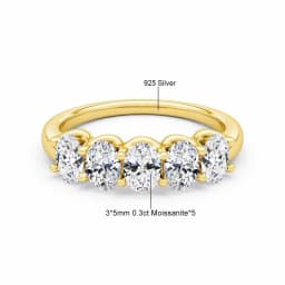 Oval 14K Yellow Gold Engagement Ring GRA Certified Moissanite Row Band 5 Stone 1.5ctw 100% Authentic for Women Wedding Jewelry