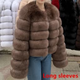 QUEENTINA Fox Fur Coat Long Sleeves Real Winter Women'S Brown 2025 Leather And Skin Clothing Natural New In Coats & Jackets