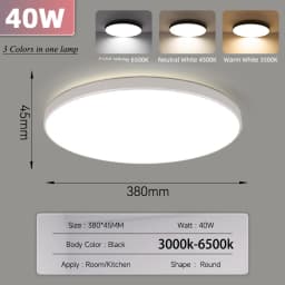 220V LED Ceiling Lights 3 Colors Change Bedroom Lamp Panel LED Indoor Lighting for Home Bathroom Dustproof LED Ceiling Lamp