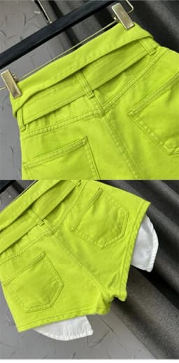 Korean Design High Waisted Wide Leg A-line Shorts Green Denim Hot Pants for Women Jeans