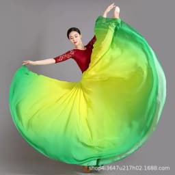 Women's 360-720 Degrees Big-hem Dance Skirts Gradient Color Chiffon Maxi Skirts Elastic-waist Elegant Square Dance A-line Skirts