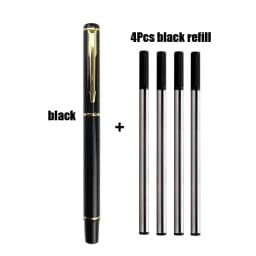 1+4Pcs/Set Office A Pen Metal Ballpoint Pen With Refill Gift Stationery Core Automatic BallPen For School Office Ink Blue Black