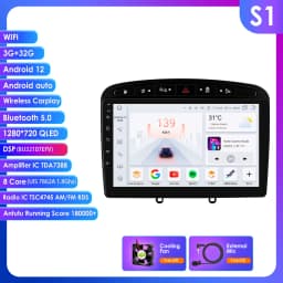 Hizpo 9inch 2Din Wireless CarPlay Android Auto Car Radio for 308 308S 408 2012 - 2020 Headunit DSP RDS BT 4G GPS Navi 360° CAM