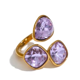 Yhpup 2026 Multi Color K9 Crystal Square Adjustable Ring for Women 18K Gold Color PVD Plated Shiny Exquisite Jewelry