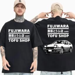 Anime Drift AE86 Initial D Double Sided T Shirt O-Neck Short Sleeves Summer Casual Unisex R34 Skyline GTR JDM Manga T-Shirts