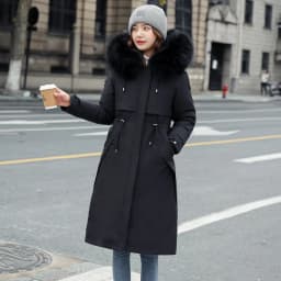 Women Hooded Parkas Coats Long Jackets Solid Detachable Big Fur Lenth Collar Zipper Drawstring Slim Fit Thick Casual 2025 Winter