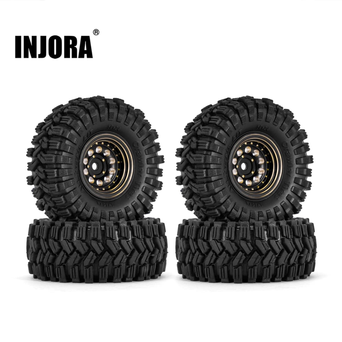 INJORA Black Coating Brass 1.0" Beadlock Wheel Tires Set for 1/24 1/18 RC Crawler Car Axial SCX24 AX24 TRX4M FCX24