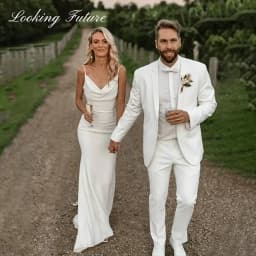 Customized Simple Crepe Cowl Neck Mermaid Wedding Gown Dress Bride Elegant Backless Draped Satin Spaghetti Straps Civil Vestidos