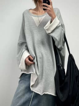 EAM Gray Brief Shaped Long Sweatshirt New Round Neck Long Sleeve Women Big Size Fashion Tide Autumn 2026 30A2866