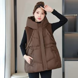 A-word Vest Down Cotton Padded Jackets Short Waistcoat Mid-Length Slim Hooded Autumn Winter Jackets Solid Women's Coats Trend