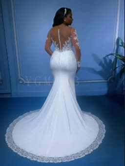 Sexy See Through Back Wedding Dresses for Bride Mermaid Lace Appliques Long Sleeves 2 In 1 Detachable Overskirt Bridal Gown