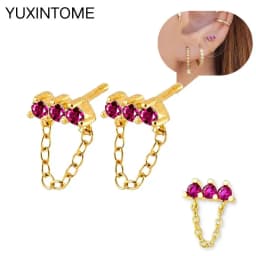 925 Silver Ear Needle Rose Red Hoop Earrings For Women Exquisite Water Drop/Flower/Heart Crystal Piercing Huggie Earring Jewelry