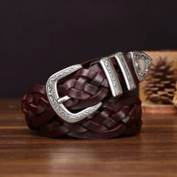 3.2cm new top layer cowhide woven belt retro personality niche casual belt for men