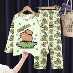 2PC/Set Boys Pajamas Sets Kids Pjs Toddler 3 to 4 5 6 7 8 9 10 11 12 Years Long Sleeve Capybara Funny Pijamas Children Clothing