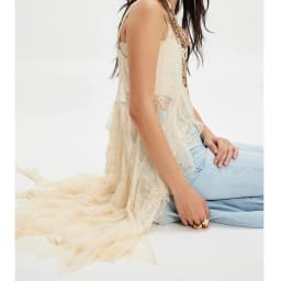 Women Sheer Maxi Lace Tanks Spaghetti Strap Mesh Tie Front Long Camisole Boho Flowy Floral See Through Coquette Layering Tops