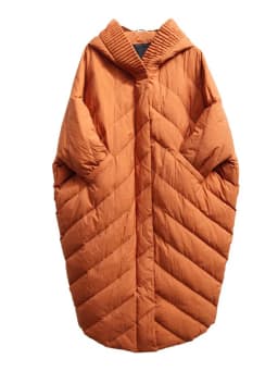EAM Caramel Big Size Bat-shaped Thick Down Jacket New Hooded Long Sleeve Warm Women Parkas Fashion Autumn Winter 2026 30A5268