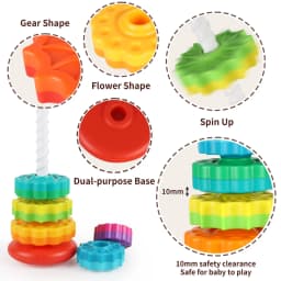 Toddler Rotating Rainbow Tower Spinning Stacking Pyramid Tower Cup Montessori Educational Puzzle Sensory Baby Kid Toy Gift