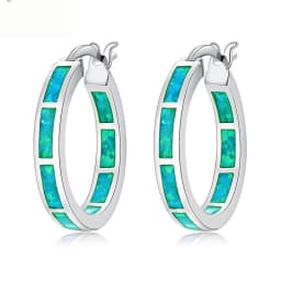 CiNily White Fire Opal Hoop Earrings With Stone Silver Plated Small Round Circle Chic Summer Punk Jewelry Best Gifts for Woman