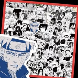 100Pcs Naruto Black & White Manga Style Sticker Set, Classic Anime Character Scene Decals for Laptop, Skateboard & DIY Decor