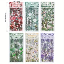 6 Sheets/pack PET Die-cut Sticker Retro Plants Flowers Ferns Clovers Lavenders DIY Scrapbook Junk Journal Collage Materials