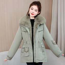 2026 New Women Winter Jacket Slim Mid Long Coat Casual Parkas Big Fur Collar Fleece Liner Outwear Female Snow Warm Cotton Coats