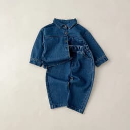 Solid Denim Suit Baby Spring Autumn Long-Sleeved Denim Shirt Jacket Trousers Two-Piece Baby Boys Girls Simple Casual 2PCS
