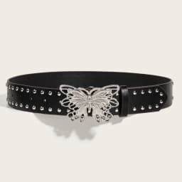 3.8x105cm Retro Punk Style Rivet Belt with Butterfly Metal Buckle Wide Belt Fashion Waistband Women's Jeans Pants Y2K Belt