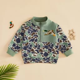 FOCUSNORM 1-6Y Little Kids Boys Pullover Sweatshirt Jacket Duck Embroidery Quarter Zipper Stand Collar Camouflage Tops
