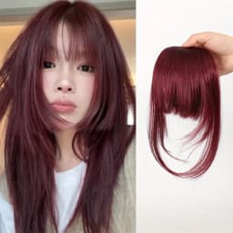 Women's Straight Synthetic Hair Extensions with Layered Bangs Side-Swept Bangs Natural-Looking Hairpiece for Versatile Styling