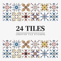 24 Pieces of Mandala Retro Pattern Glossy Self-adhesive Tile Stickers for Kitchen and Bathroom Removable Waterproof Wall Sticker
