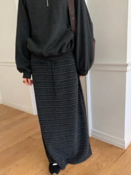 Korean Style Simple Fashion Drawstring Elastic Texture Striped Slim Mid-Length Half Skirt for Women Autumn Winter Skirts