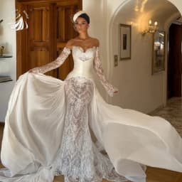 VeraNova Customized Luxury Mermaid Lace Wedding Dresses Off Shoulder Detachable Train Woman Bridal Gowns vestidos de noiva
