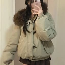 Women's Cotton Jacket Coat Winter Thickened Warm Long Sleeve Hooded Chic High-End Feeling Large Fur Collar Button up Top