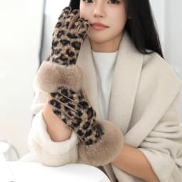 Imitation Lamb Wool Leopard Print Suede Women Winter Keep Warm Touch Screen Gloves Fashion Elegant Hairy Wrists Add Velvet