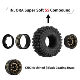 INJORA Black Coating Brass 1.0" Beadlock Wheel Tires Set for 1/24 1/18 RC Crawler Car Axial SCX24 AX24 TRX4M FCX24