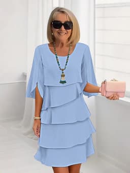 Summer Women's Cake Skirt Lotus Leaf Sleeve Solid Color Loose Waist O-neck Simple Fashion Pullover Casual Mini Skirt