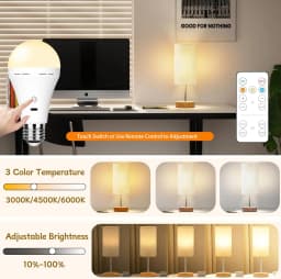 Rechargeable Light Bulbs with Remote Control, Smart Bulb E27 Cordless Battery Operated Light Bulb for Lamps,Dimmable/Timer