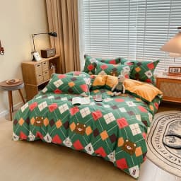 100% Cotton Brushed Quilt Cover Nordic Plaid Thickened Duvet Covers Soft Skin-Friendly Comfortable Single Double Blanket Cover
