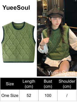 Green Knit Vest Printed Sleeveless Pullover Oversized Women Sweater Vest 2026 New Y2K Vintage Knitwear Women's Autumn Clothing