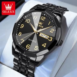OLEVS 9970 Men Watch Original Brand Waterproof Luminous Quartz Watch Rhombus Mirror Stainless Steel Date-Day-Date Watch With Box