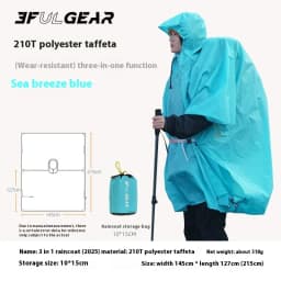 3F UL GEAR Ultralight Hiking Raincoat 3 in 1 Camping Rain Poncho Tarp Outdoor Awning Tent 15D Silicone Waterproof Rain Jacket