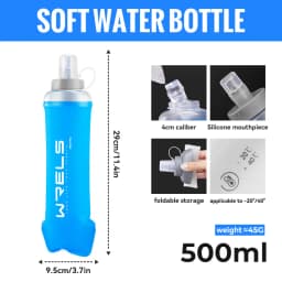 WRELS Water Bottle TPU Folding Soft Flask BPA-Free Collapsible Water Bottle for Hydration Vest Pack Running Hiking Water Bottle