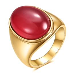 Oval Cat Eye Stone Stainless Steel Ring Gold Silver Plated Multi-color Statement Ring for Women Men