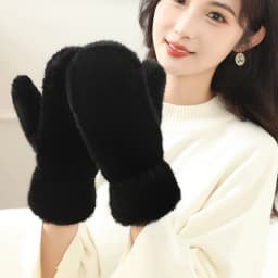 Women Winter Keep Warm Thickened Solid Hairy Smooth Soft Gloves Fashion Personality Cute Lovely Sweety Windproof Mittens