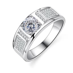 Real 1.0 Carat Moissanite Ring For Men Pure Solid 18K White Gold Rings D Color Diamond Engagement Wedding Ring Jewelry Gift