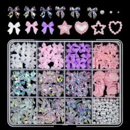 12Grids 3D Resin Rose Flower Nail Charms Mixed Color Flatback with Pearls Kawaii Floral Nail Decor for Acrylic Nails DIY Tools