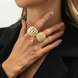 PuRui 2 Pcs/Set Vintage Exaggerated Hollow Geometric Wide Finger Rings Women Elegant Luxury Daily Wedding Banquet Charm Jewelry