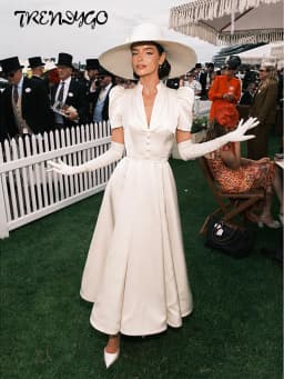 Deep V-neck Waist Cinching Big Swing Long Dress Women Sexy Puff Short Sleeve Solid Slim Evening Dresses Charming Ladies Vestidos