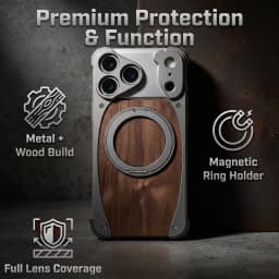 Luxury Metal Frame Walnut Wood Frameless Phone Case For iPhone 18 17 16 15 14 Pro Max Magsafe Magnetic Rotating Bracket Cover